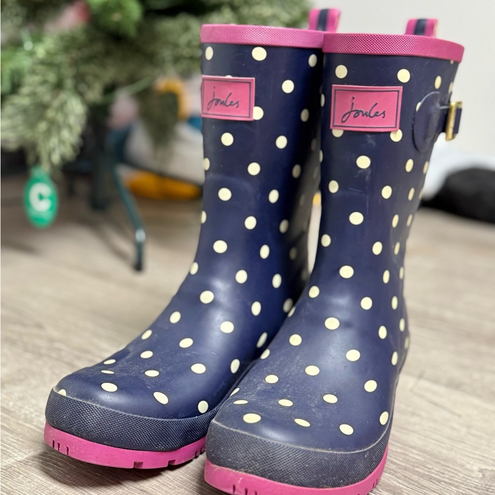 Joules Navy Polka Dot Rain Boots